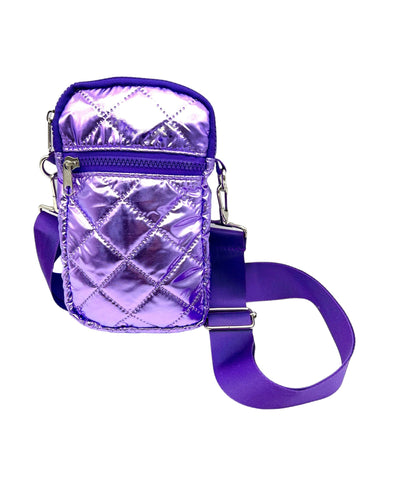 Purple Puffer Messenger Phone Bag