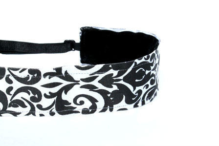 Wide Black and White Damask Headband