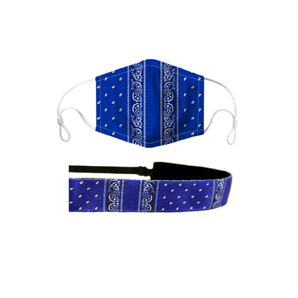 Blue Bandana Mask Headband Set