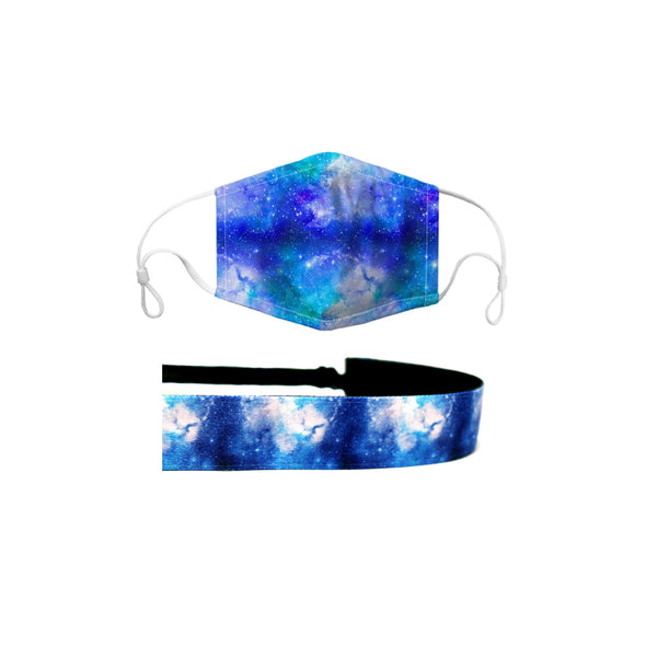 Blue Galaxy Mask Headband Set