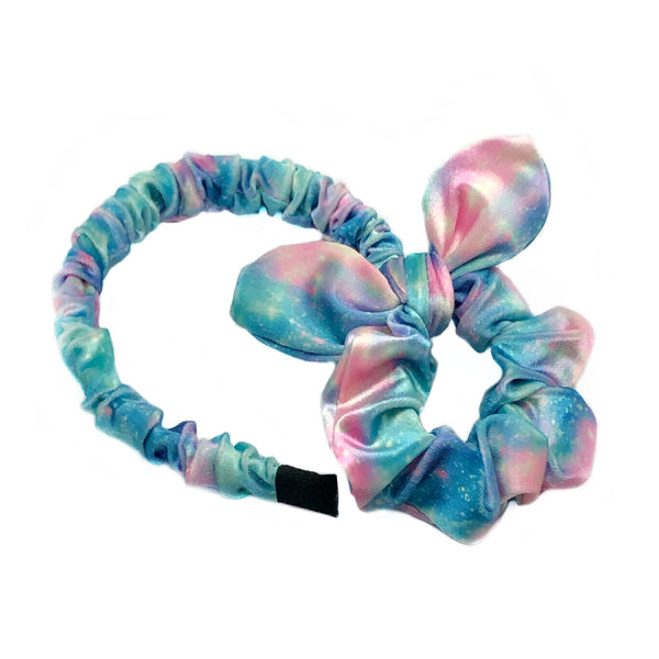 Blue Pastel Bunny Ear Scrunchie Headband Set