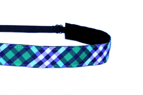 Navy and Green Plaid Headband