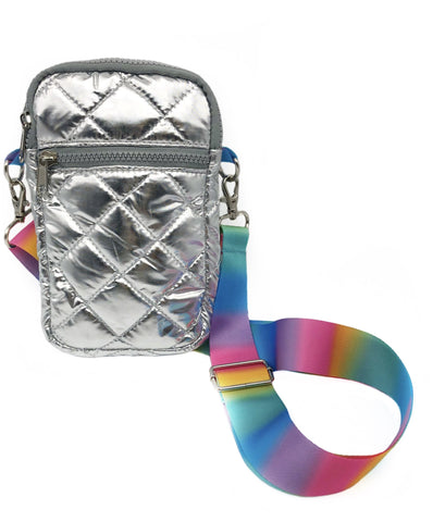 Silver Puffer Messenger Phone Bag