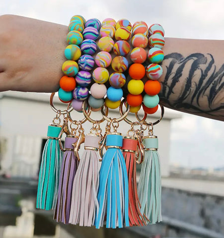 Tie Dye Tassel Keychains