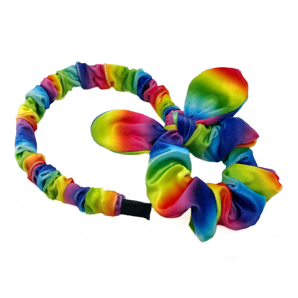 Rainbow Bunny Ear Scrunchie Headband Set