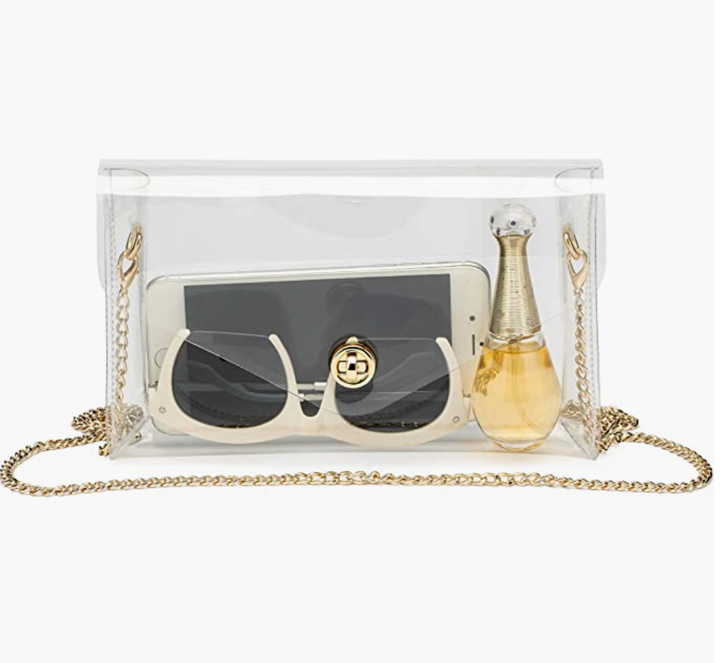 Clear crossbody bag with top gold chain