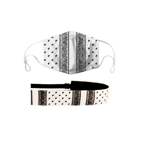 White Bandana Mask Headband Set